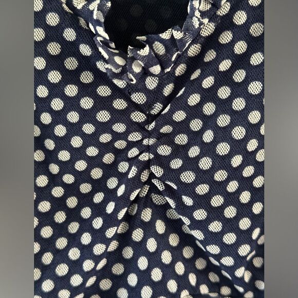 Torrid Navy Blue white polka dot ruffle top mesh fabric lined. Length weight - Picture 3 of 7